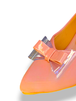 O&E Peach Color High Block Heels Bellies for Girls and Women with Bow Embellishment - Anti-Slip TPR Sole | 3 inch Heel