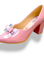 O&E Peach Color High Block Heels Bellies for Girls and Women with Bow Embellishment - Anti-Slip TPR Sole | 3 inch Heel