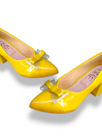 O&E Mustard Yellow Color High Block Heels Bellies for Girls and Women with Bow Embellishment - Anti-Slip TPR Sole