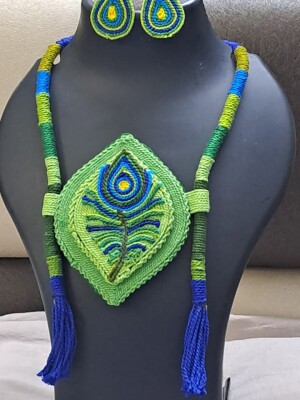 Handmade Green thread jewellery set