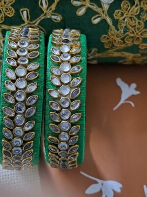 Exclusive Handmade, silk thread bangles with Kundan.
