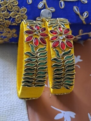 Exclusive Handmade silk thread bangles with Kundan for wedding and festive season.
