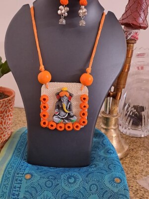 Handmade and handcrafted, Exclusive necklace with terracotta Ganesha pendant