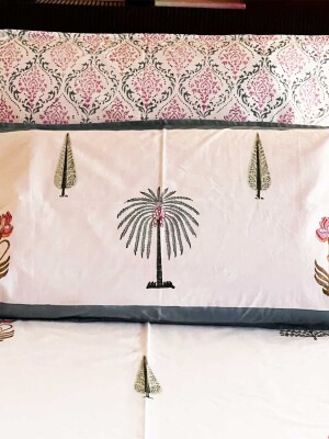 King size,Exotic Pine florals Mystic Double Bedsheet Pure Cotton with Pillow Covers in hand block print
