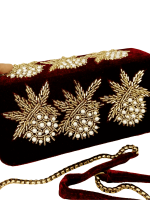 Maroon velvet bridal clutch