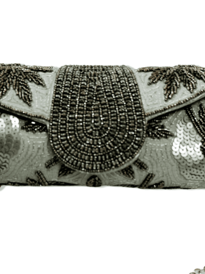 Compact yet spacious, Grey Dosa Clutch in luxurious cotton silk,