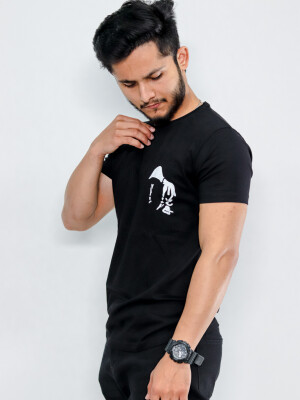 LONE WALKER , black t-shirt exudes class and sophistication,   unique design  and  comfortable