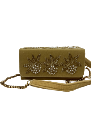 Beautiful golden velvet bridal clutch