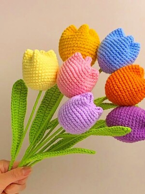 Handmade New Crochet Flower Bouquet - Tulips (2 Flowers)