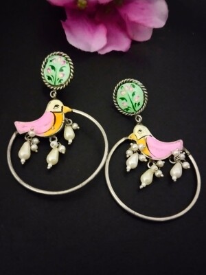 Graceful bird chandbali earrings