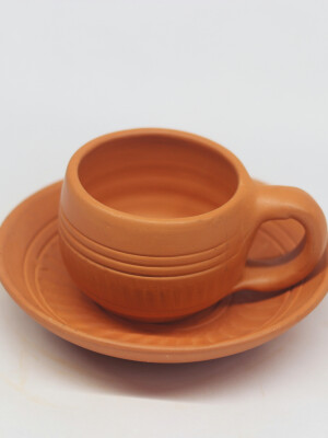 Terracotta, natural clay tea cup, crafted with precision and expertise. ( set of one cup & one plate )