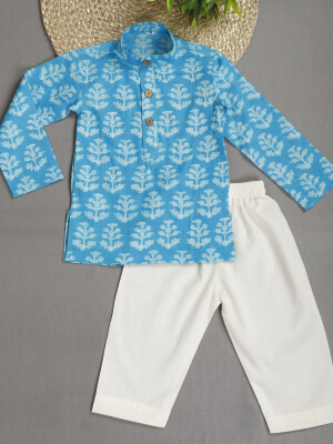 Pure cotton, Kids Block Print Kurta Pajama sets