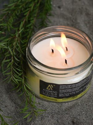 Aesthetic Living 3 wick Soywax Lemongrass Candle,This non-toxic candle provides a clean burn with only Fragrance released into the air.