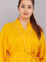 Solid Pattern Kimono Robe Long Bathrobe For Women (Mustard)-KM-77