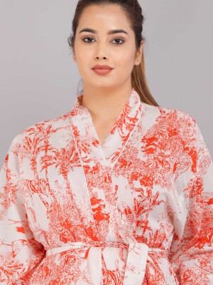 Jungle Pattern Kimono Robe Long Bathrobe For Women (Red)-KM-81
