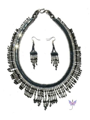 Handcrafted, Retro Chic Necklace and Earrings Set, using Hematite, silver Pyrite and white topaz beads.