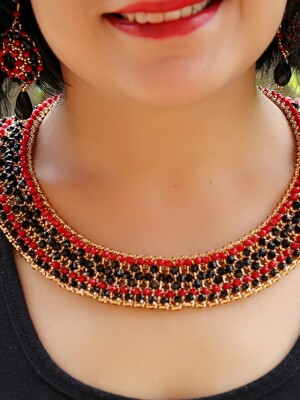 Handcrafted, Royal Red and Black Crystal Set using Red and Black Crystals.