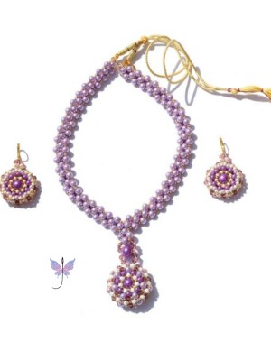 Handcrafted, Lilac Pearls Necklace and Earrings Set, using Lilac and Purple Glass Pearls and Purple Crystal bicones.