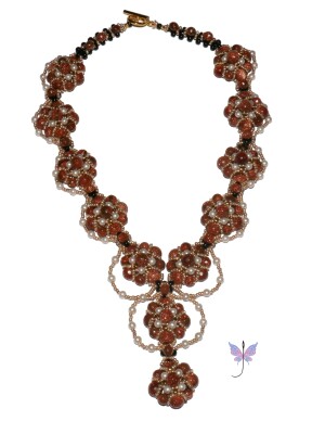 Handcrafted, 'Stellaria' Goldstone Necklace, using semi precious Goldstone and Cream glass pearls