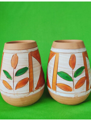 Terracota embossed Pen stand / flower vase / showpiece ( set of 2 )