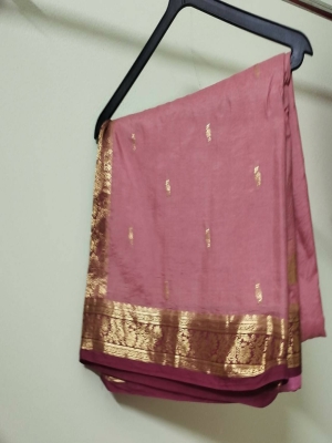 Pinkish pure silk saree with maroon border