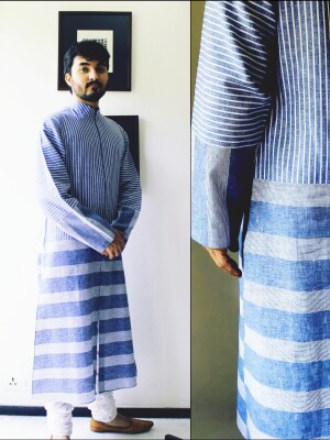 Blue striped retro classy Cotton/Linen STATESMAN kurta set