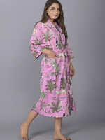 Jungle Pattern Kimono Robe Long Bathrobe For Women (Pink)-KM-138