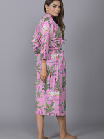 Jungle Pattern Kimono Robe Long Bathrobe For Women (Pink)-KM-138
