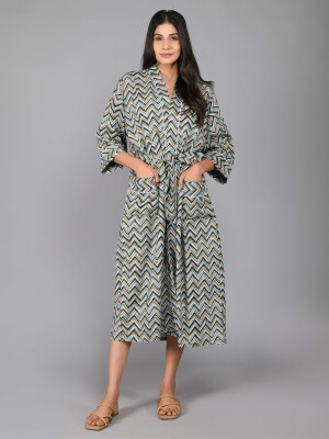 Zig Zag Pattern Kimono Robe Long Bathrobe For Women (Multi)-KM-94