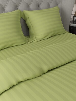 Single, King, Queen size, Antimicrobial 100% Pure Cotton Sateen Striped Sage Bed sheet Set