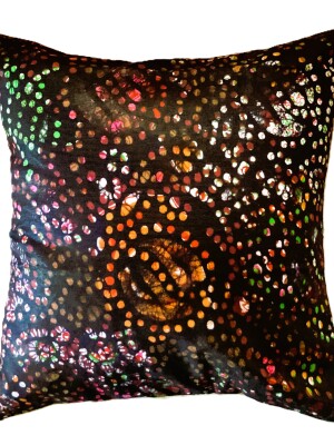 Black batik print Handloom Cotton Cushion Cover - 16''x16'' Set of 2, dotted geometry