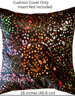 Black batik print Handloom Cotton Cushion Cover - 16''x16'' Set of 2, dotted geometry