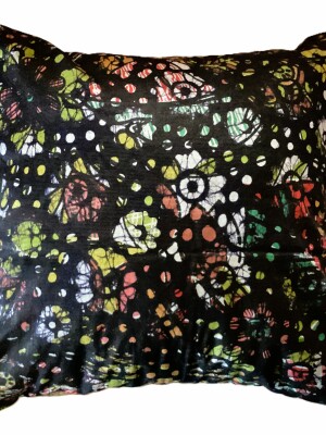 Black batik print Handloom Cotton Cushion Cover - 16''x16'' Set of 2, floral geometry