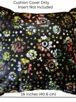 Black batik print Handloom Cotton Cushion Cover - 16''x16'' Set of 2, floral geometry