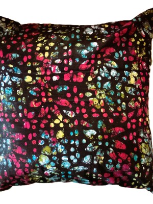 Black batik print Handloom Cotton Cushion Cover - 16''x16'' Set of 2, floral dotted geometry