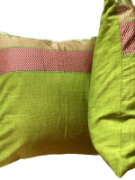 Light Green Handloom Cotton Cushion Cover with zari border - 16''x16'' Set of 2