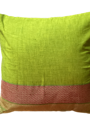 Leaf Green Handloom Cotton Cushion Cover with zari border - 16''x16'' Set of 2