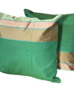 Leaf Green Handloom Cotton Cushion Cover with zari border - 16''x16'' Set of 2