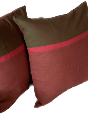 Maroon Handloom Cotton Cushion Cover - 16''x16'' Set of 2
