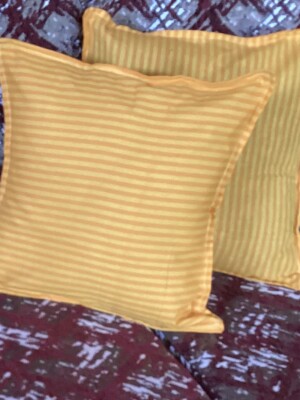 Orange Striped Handloom Cotton Cushion Cover - 16''x16'' Set of 2