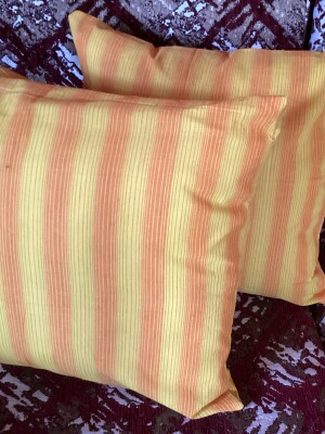 Yellow Striped Handloom Cotton Cushion Cover - 16''x16'' Set of 2