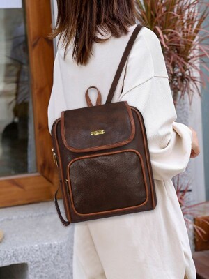 Lorem PECAN BROWN Premium Leather Small Shoulder Bagpack For Girls