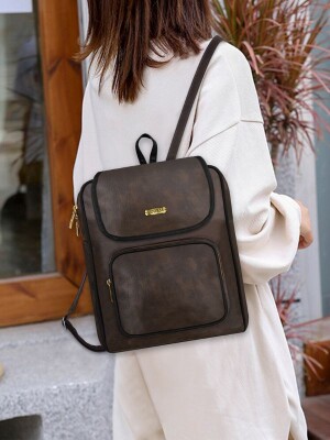Lorem CHOCOLATE BROWN Premium Leather Dual Tone Bagpack for Girls