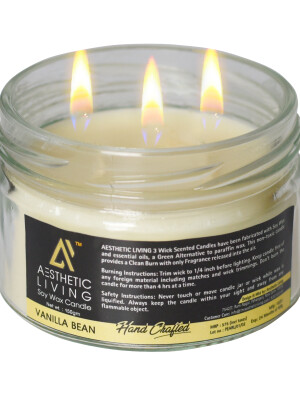 Aesthetic Living 3 wick Soy Wax Vanilla Bean Candle,a green alternative to paraffin wax.