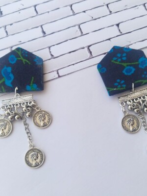 Rainvas Dark blue floral printed chain earrings for women