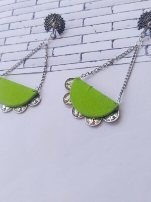 Rainvas Peacock green and silver chain long earrings