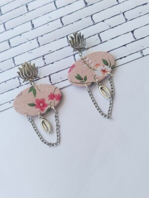 Rainvas Lotus floral printed with silver chain earrings for women