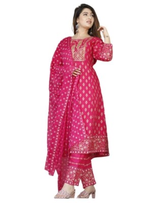 Rayon ,Ethnic Suit ,golden print with dupatta