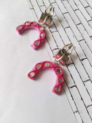 Rainvas Trishul damru pink thread earrings