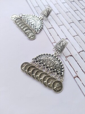 Rainvas Designer silver Oxidised Coin Earrings for women